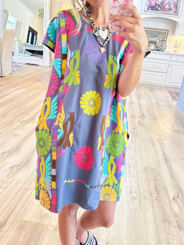 Sister Mary Grey Colorful Embroidered Mini Dress