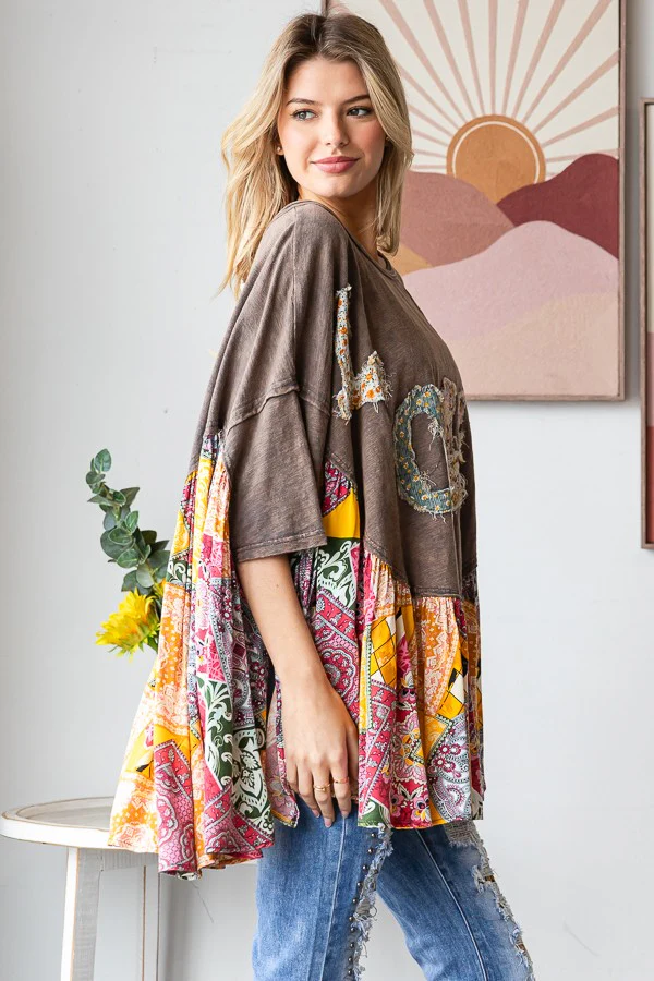Printed Patchwork Cape Top