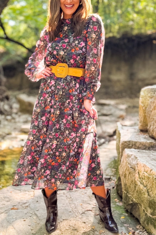 Danielle Printed Sheer Sleeve Dress In Floral