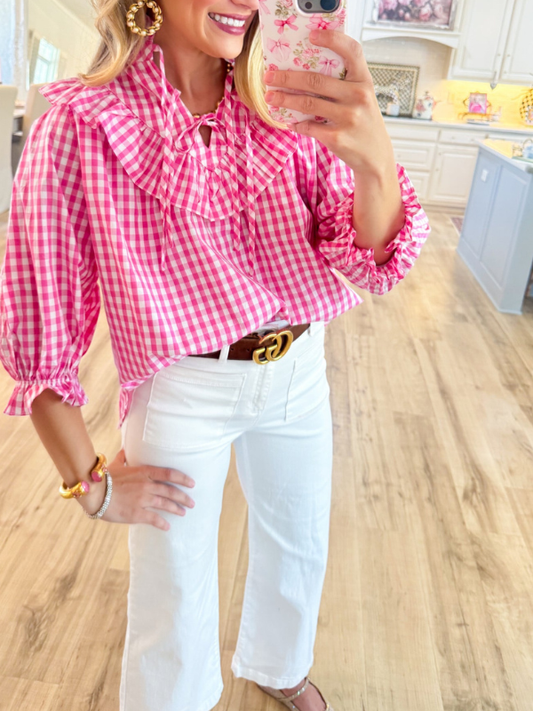 Pink Gingham Poplin Top