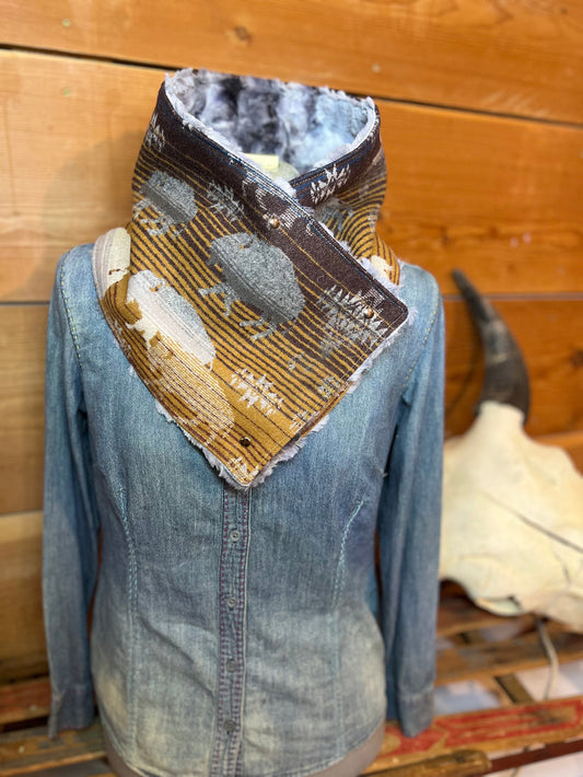 Western Cowboy Yellow Print Sherpa Warm Neck Hood