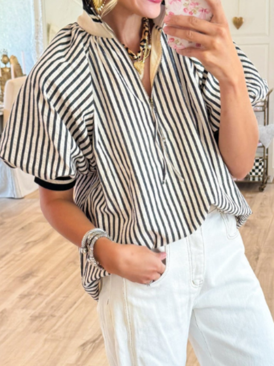 Stripe Half Zip Top