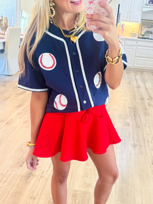 Navy Sequin Baseball Top