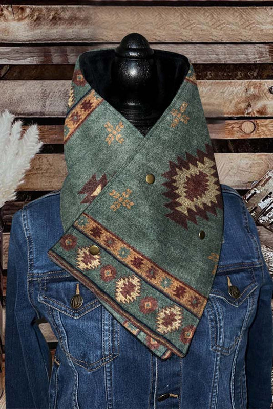 Western Cowboy Green Aztec Warm Neck Hood