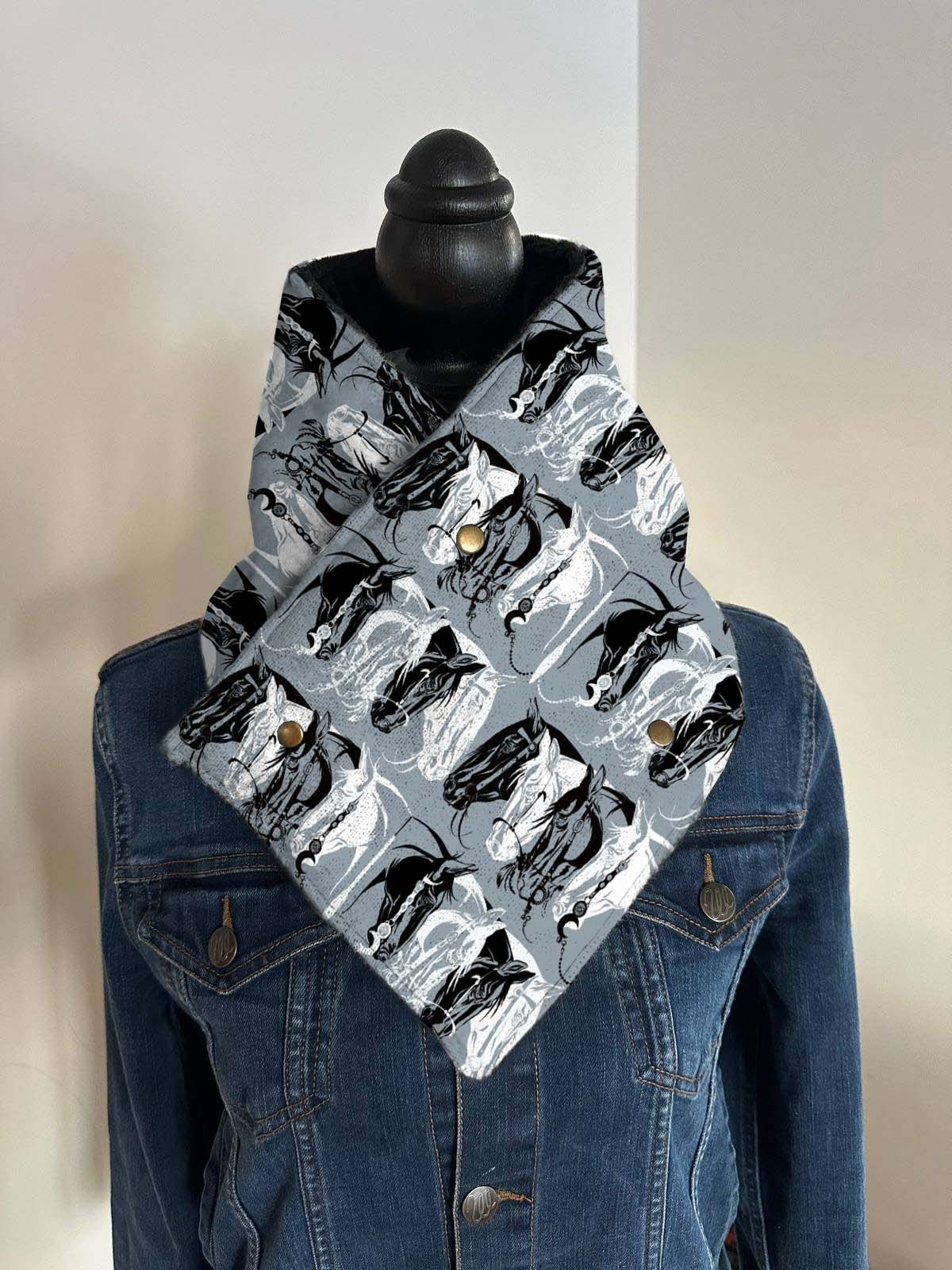 Western Cowboy Black and White Horse Warm Neck Hood