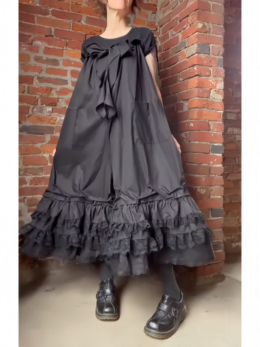 Vintage Black Ruffle Babydoll Overalls Jumpsuit