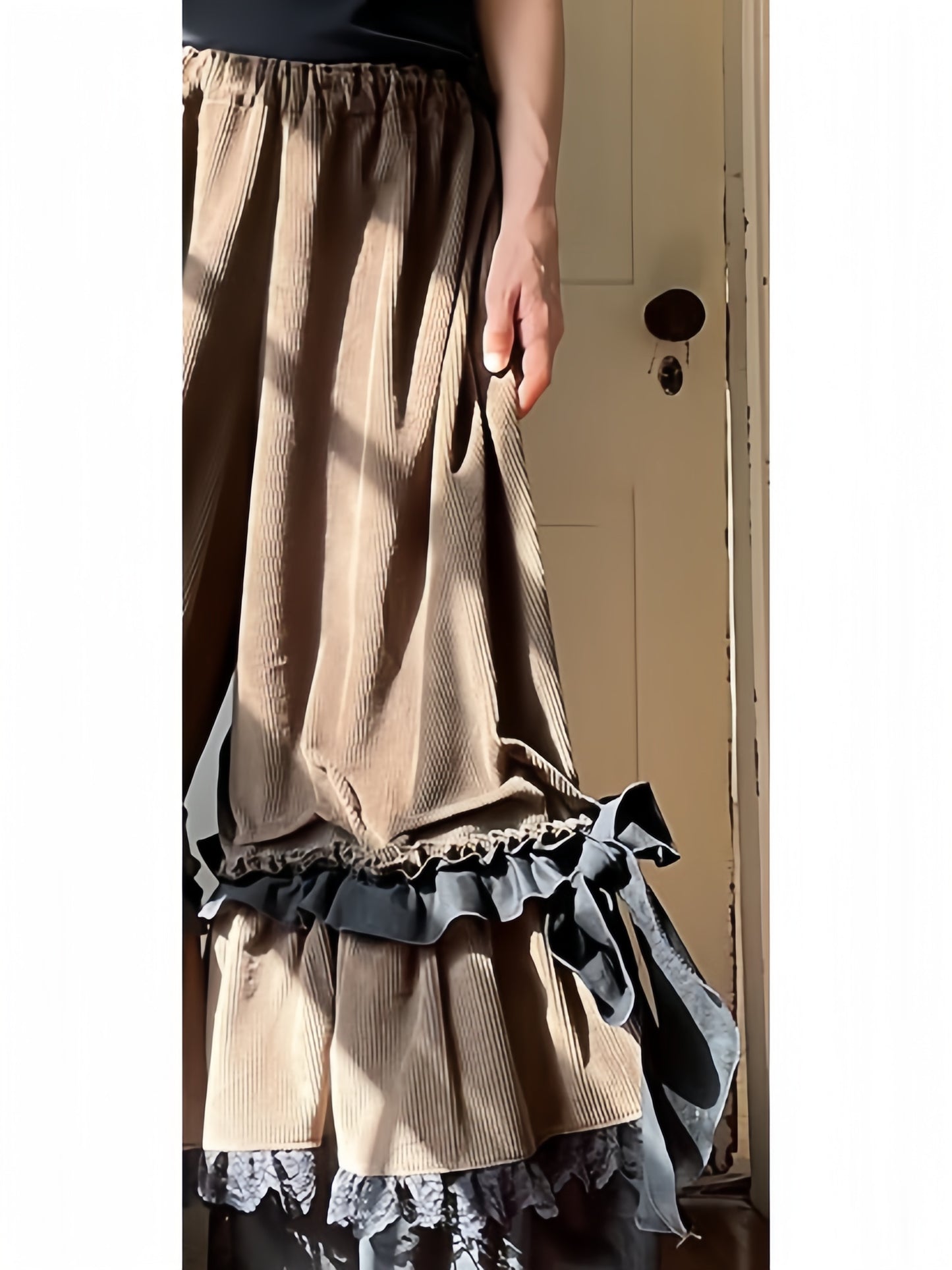 Corduroy Wide Ruffle Bowtie Bloomers Pants