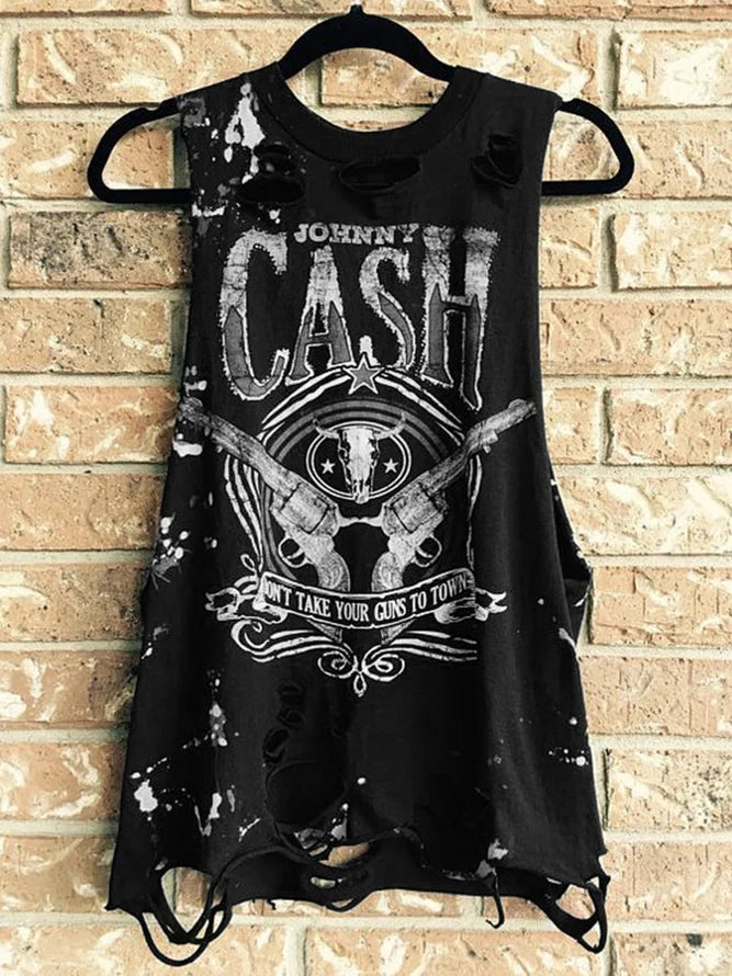 Punk print sleeveless T-shirt