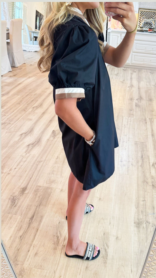 Black Solid Contrast Mini Dress