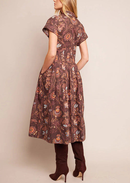 Brown Vintage Blossom Midi Dress