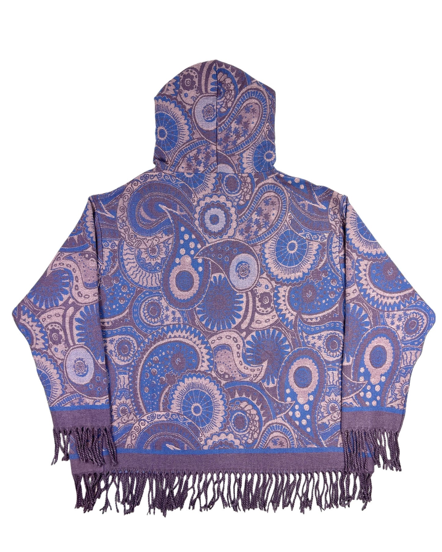 Oversized Patterned Hoodie with Fringe Trim