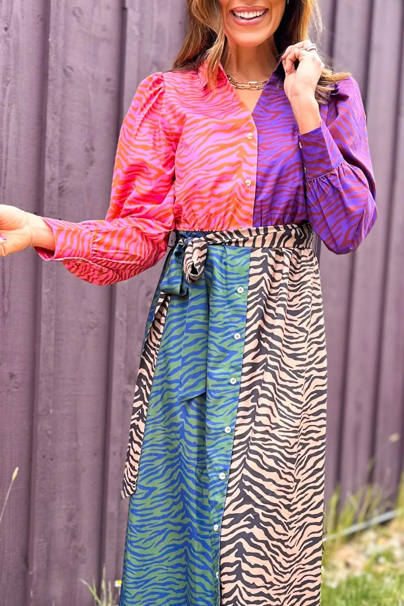 Whitney Mix Print Dress In Animal Stripes