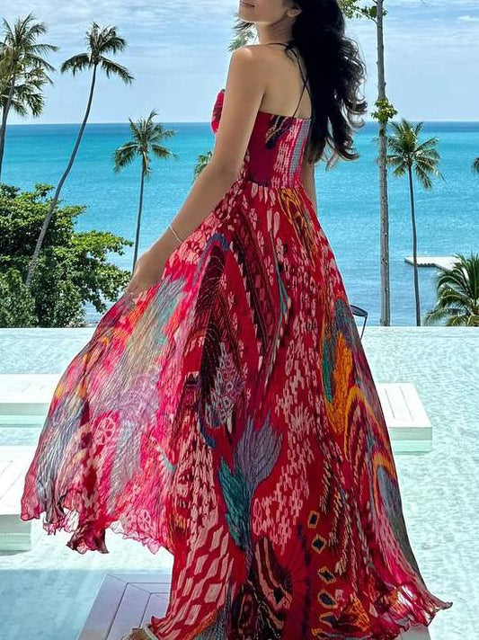 Unique Print A-Line Sling Maxi Dress