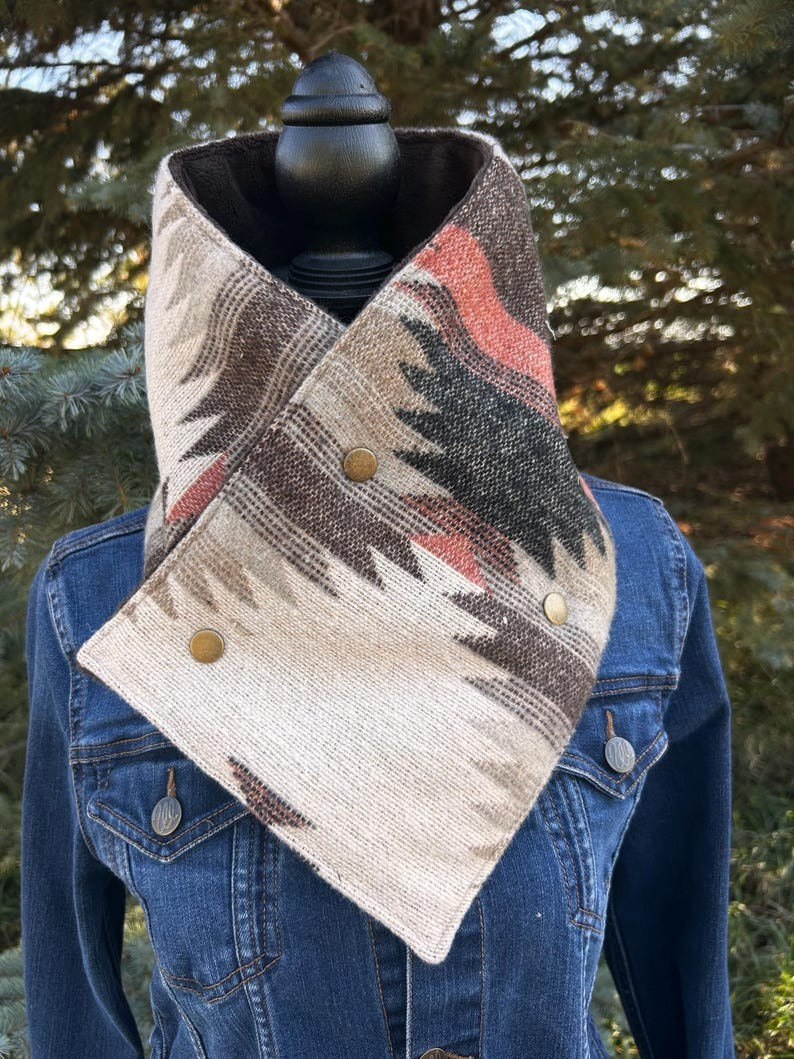 Western Cowboy Black/Beige/Orange Aztec Warm Neck Hood