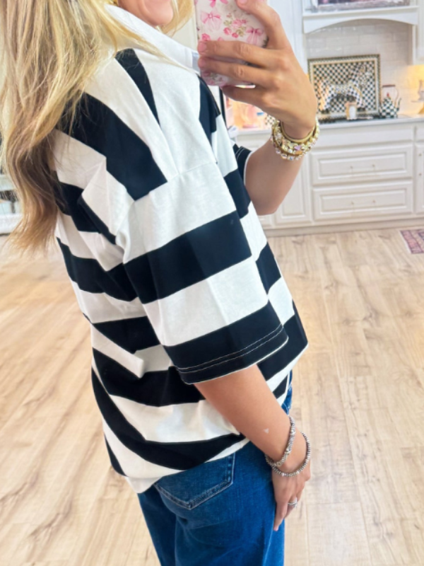 Black and White Stripe Polo Tunic