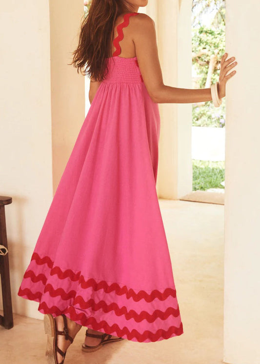 Lace Stitching Wave Suspender Maxi Dress