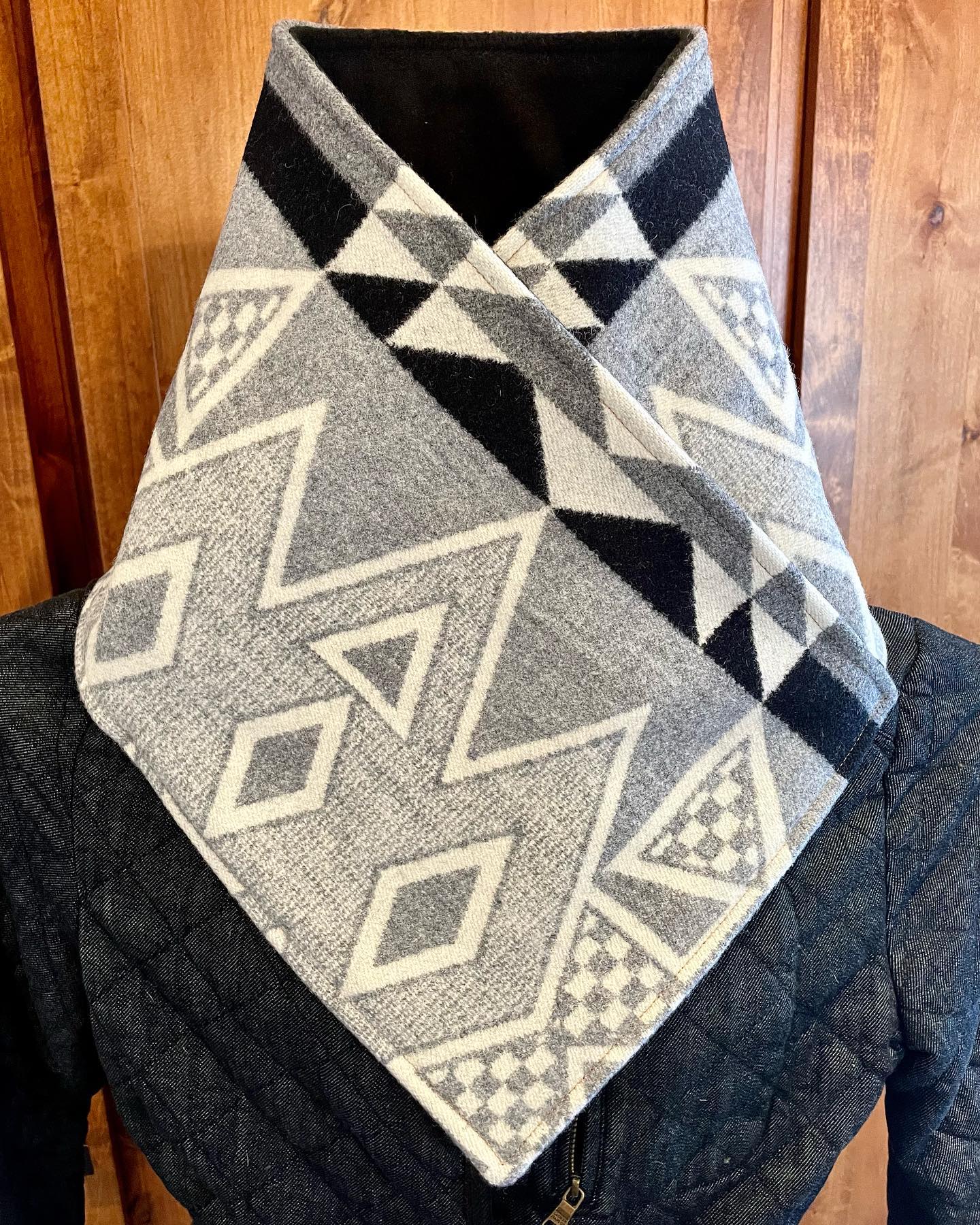 Western Cowboy Gray Aztec Warm Neck Hood