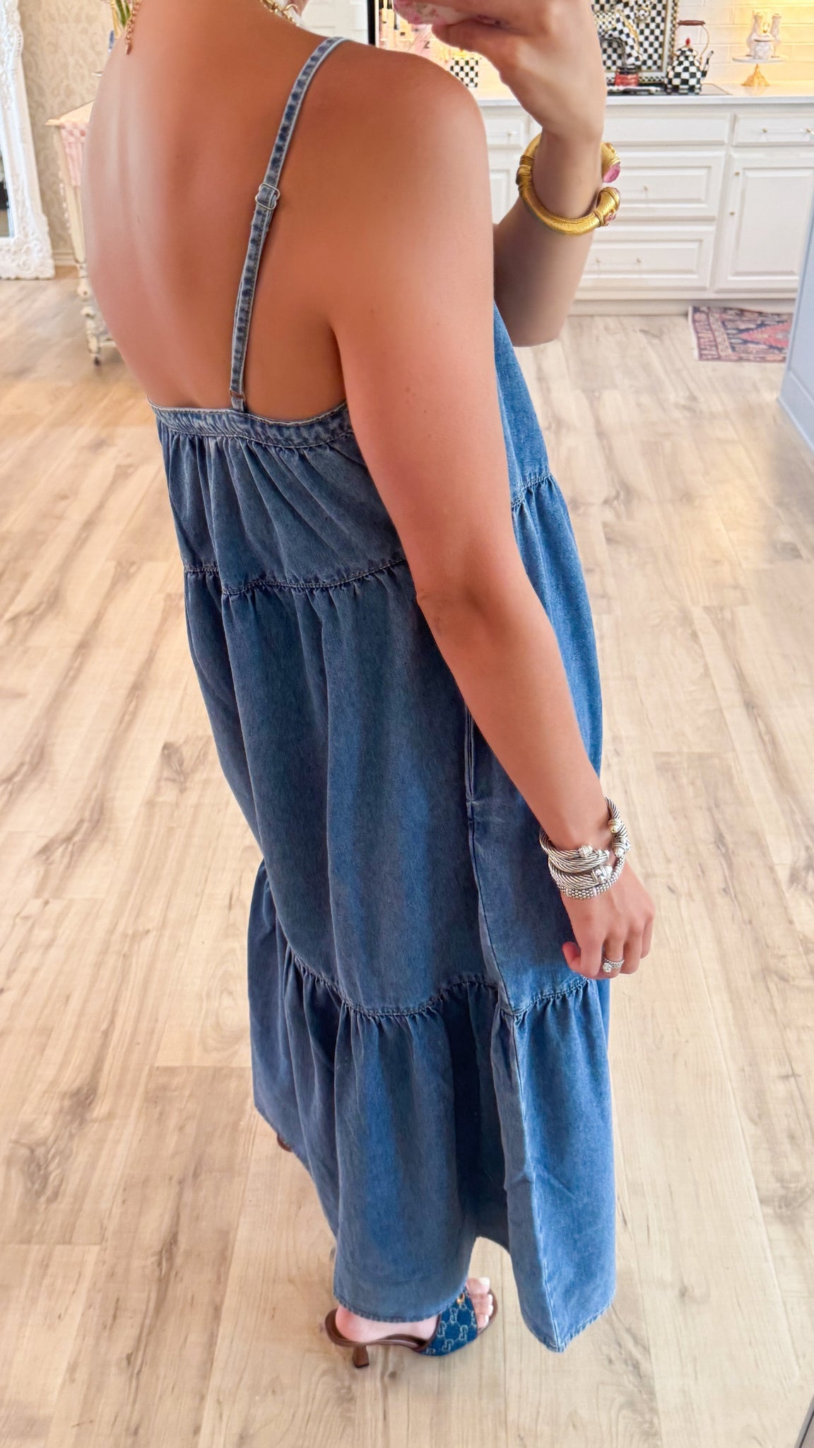 Denim Tiered Maxi Dress