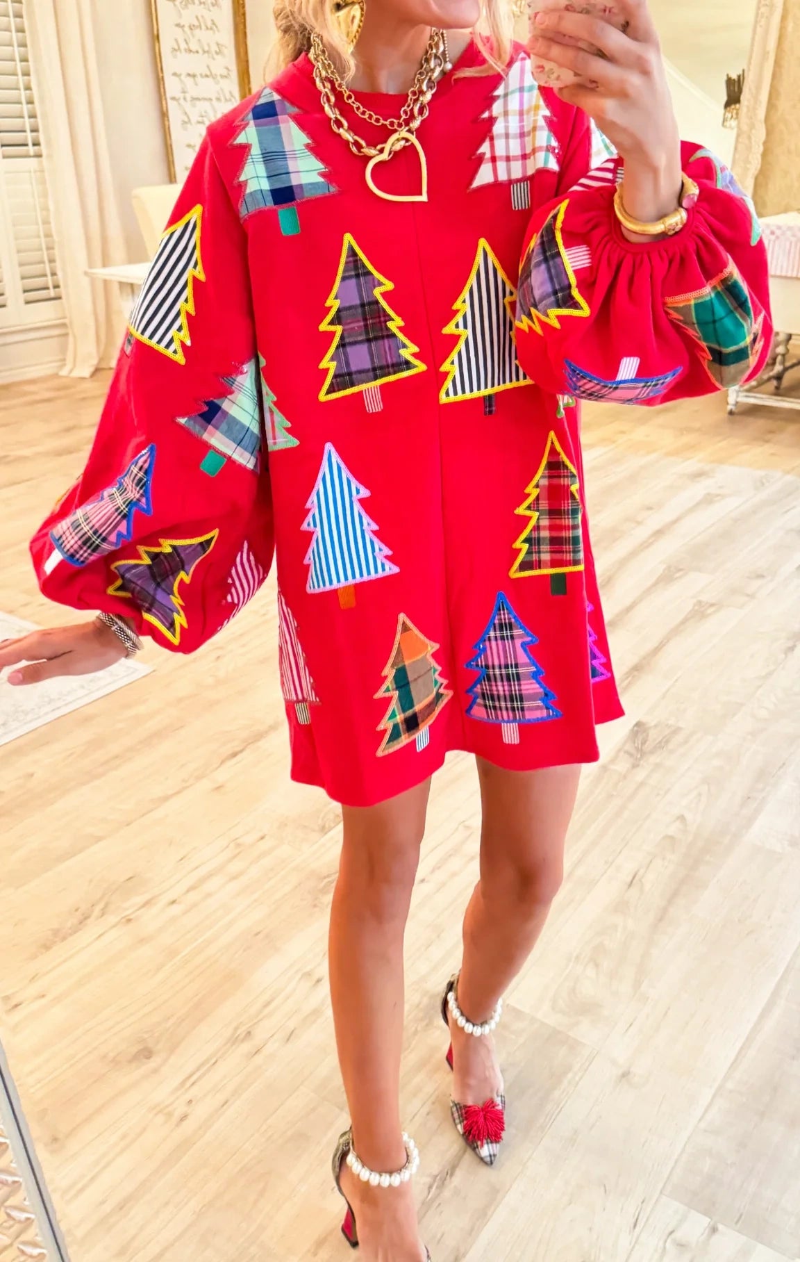 Red Christmas Tree Sweatshirt Dress