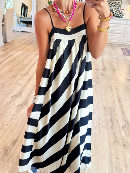 Black and Cream Bold Stripe Maxi Dress