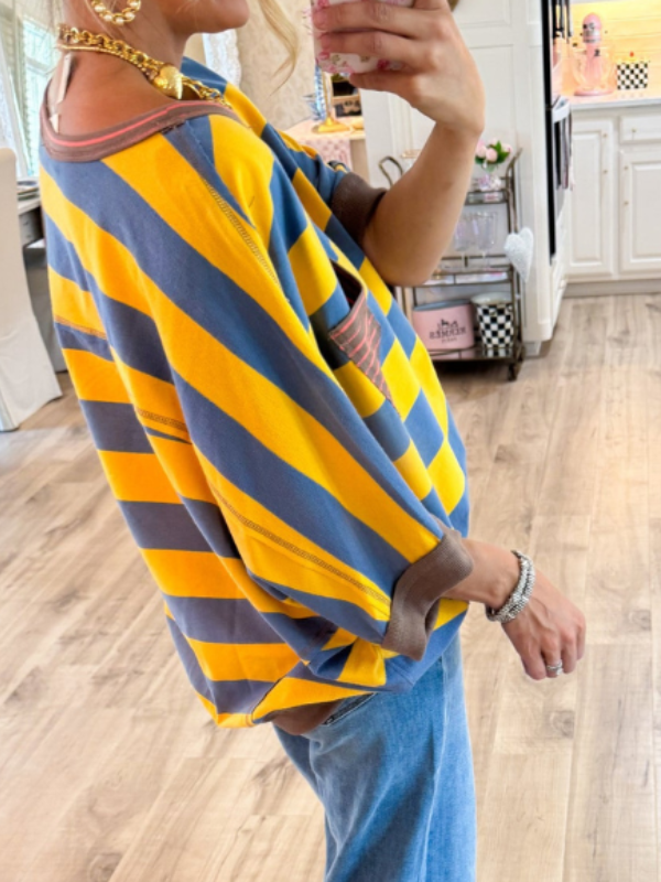 Mustard and Blue Stripe Colorblock Top