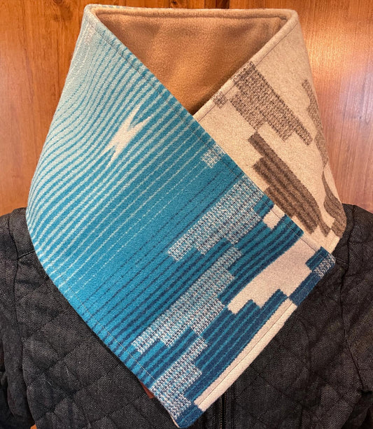 Western Cowboy Blue Aztec Warm Neck Hood