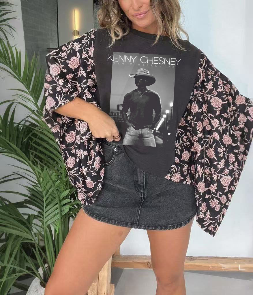 Kenny Chesney Printed mixed bat sleeve top