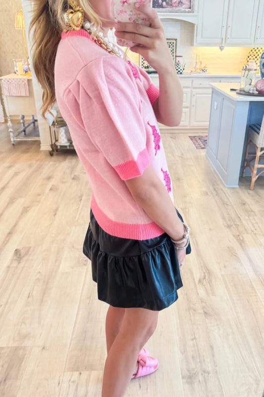 Pink Christmas Tree Short Sleeve Sweater