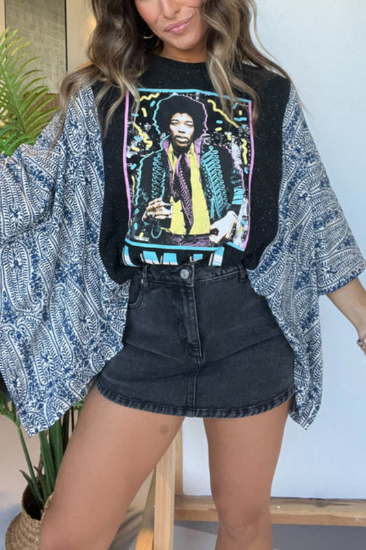 Vintage Graphic Tee with Batwing Sleeve