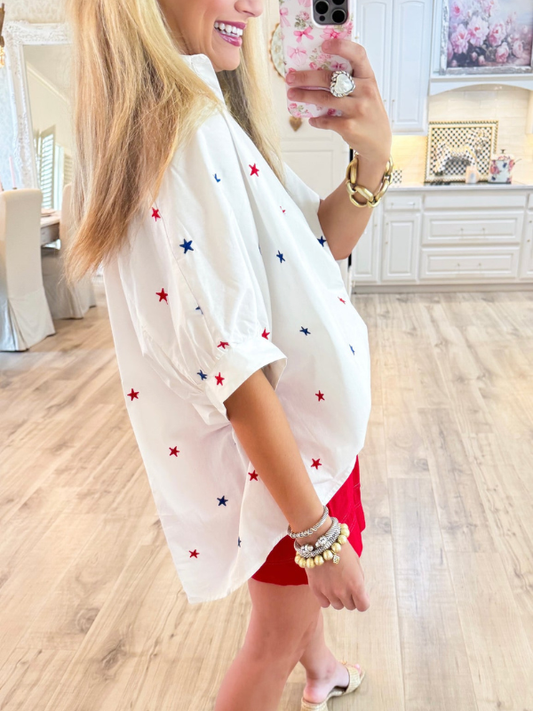 White Embroidered Star Top