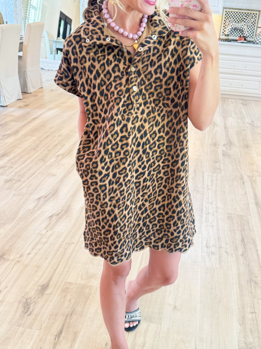 Leopard Scallop Hem Mini Dress
