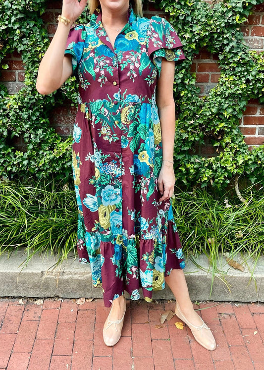 Oxblood Verdant Floral Alice Dress