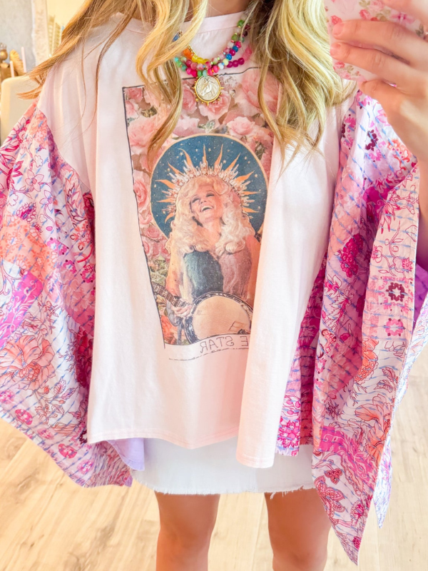Pink Dolly Print Poncho Top