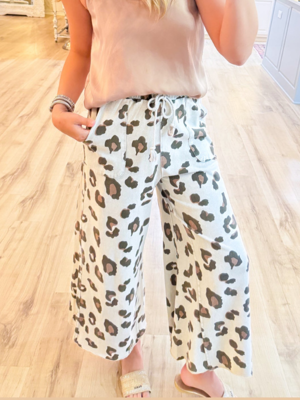 Cheetah Print Mineral Washed Wide Leg Pants