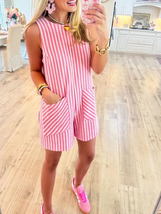 Bubble Textured Striped Romper