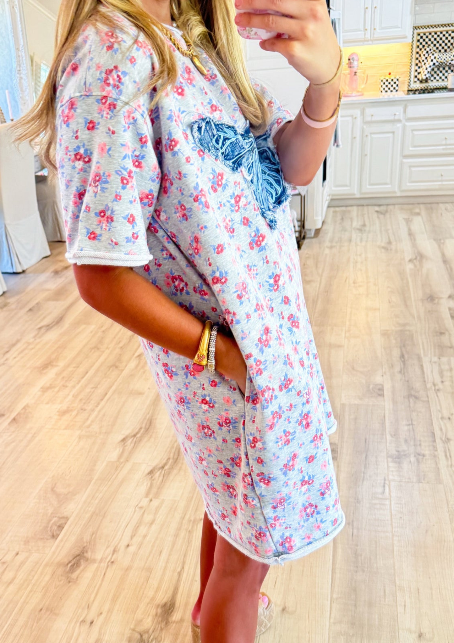 Heather Grey Floral Butterfly Patch Dress