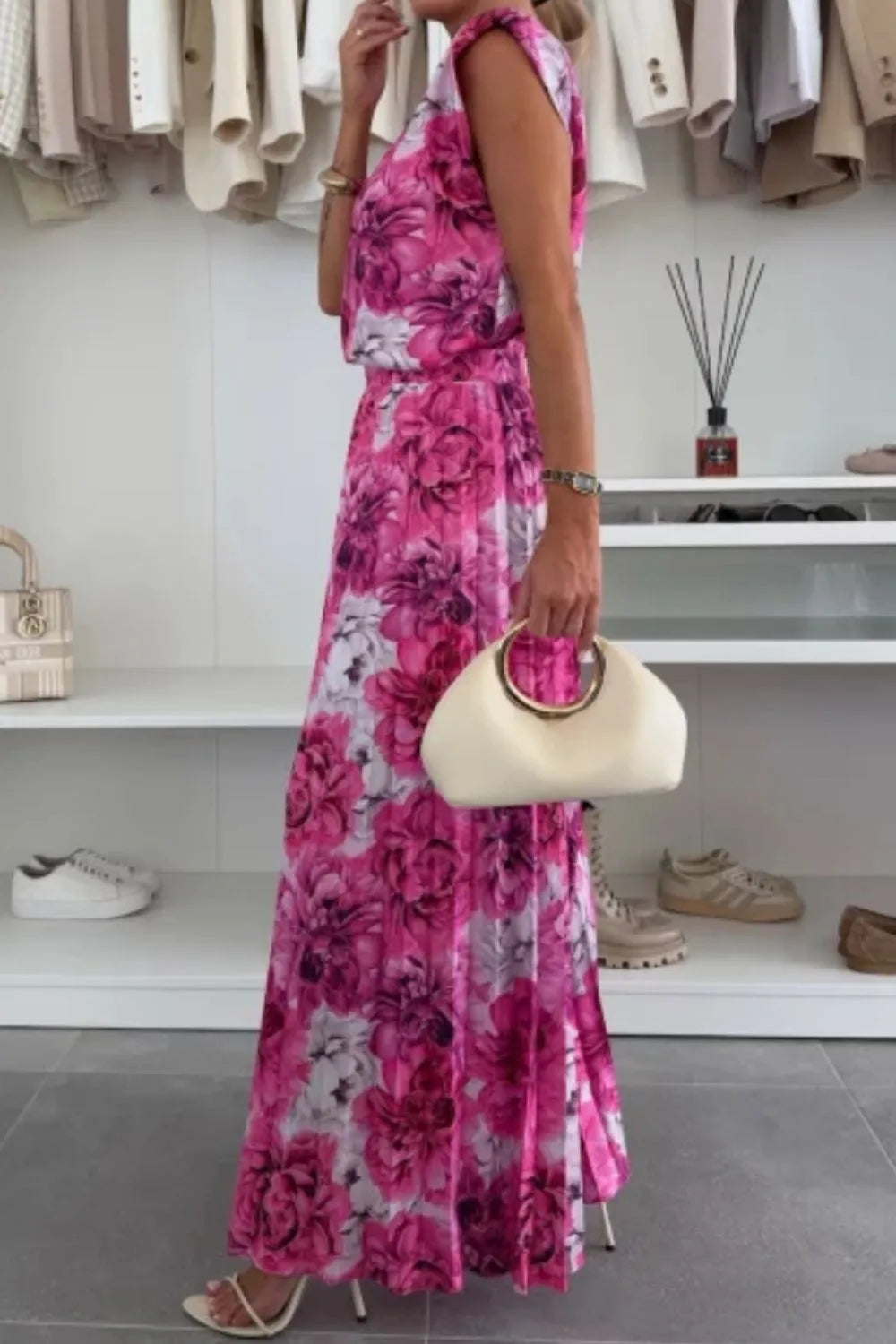 Round Neck Top and Pleated Pants Set