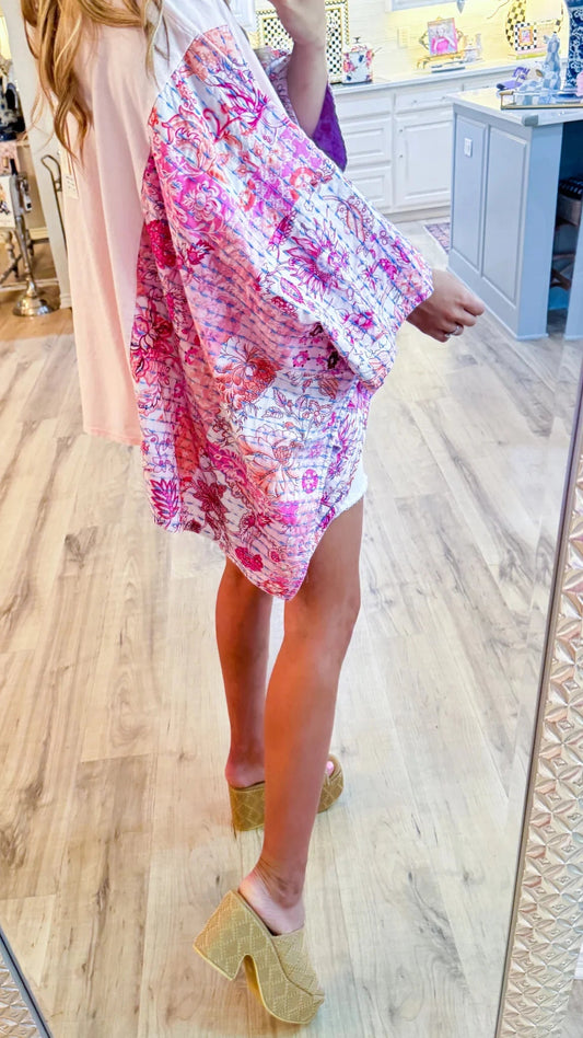 Pink Dolly Print Poncho Top