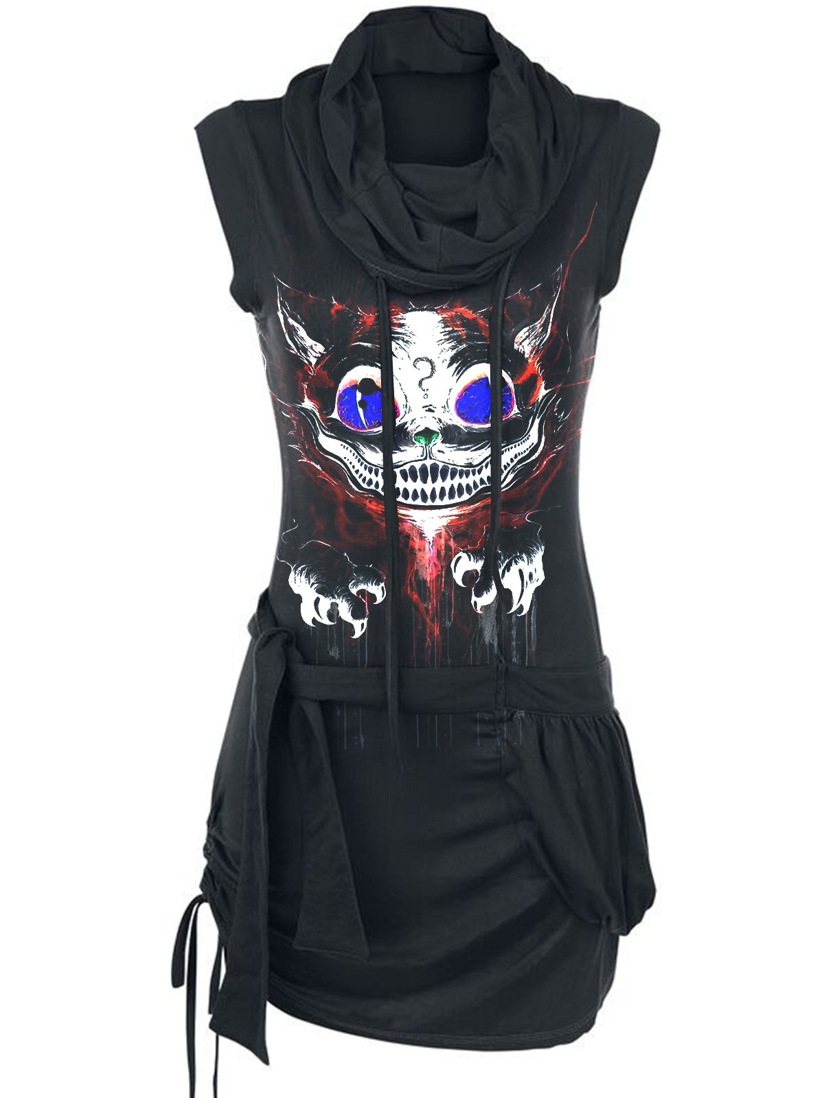 Skull Cat print sleeveless punk dress