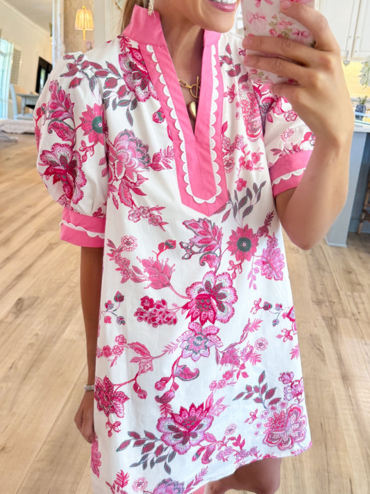 Pink Floral Printed Mini Dress