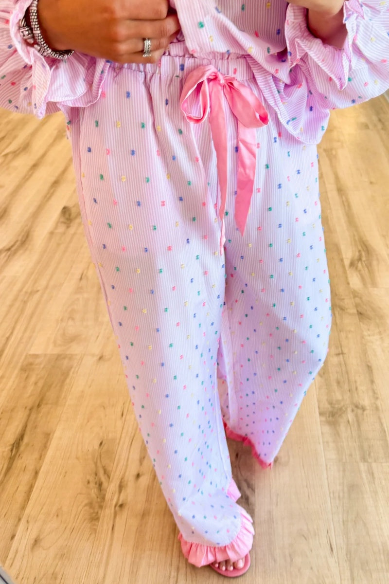 Pink Swiss Dot Striped Pajama Set