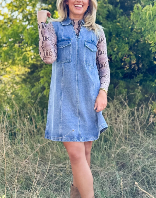 Denim lapel dress