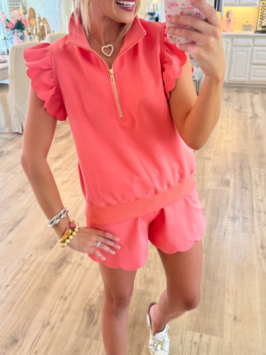 Coral Half Zip Short Set