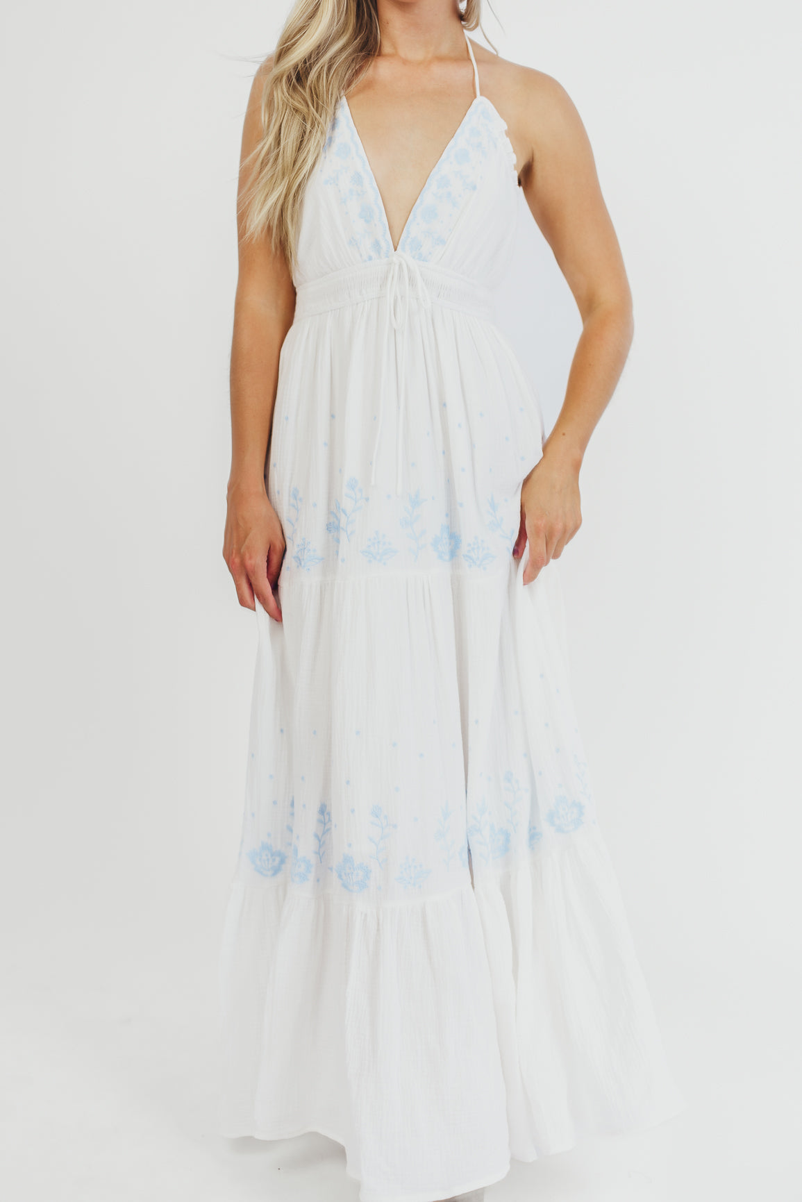 Lena Embroidered Maxi Dress (Off-White)
