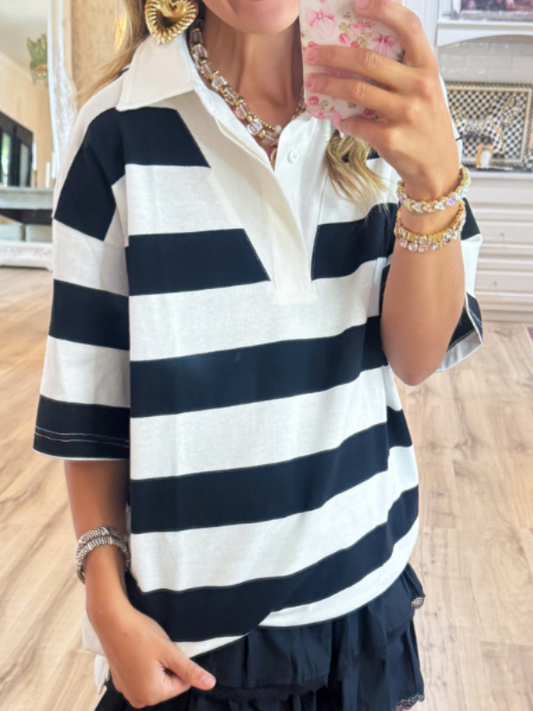 Black and White Stripe Polo Tunic
