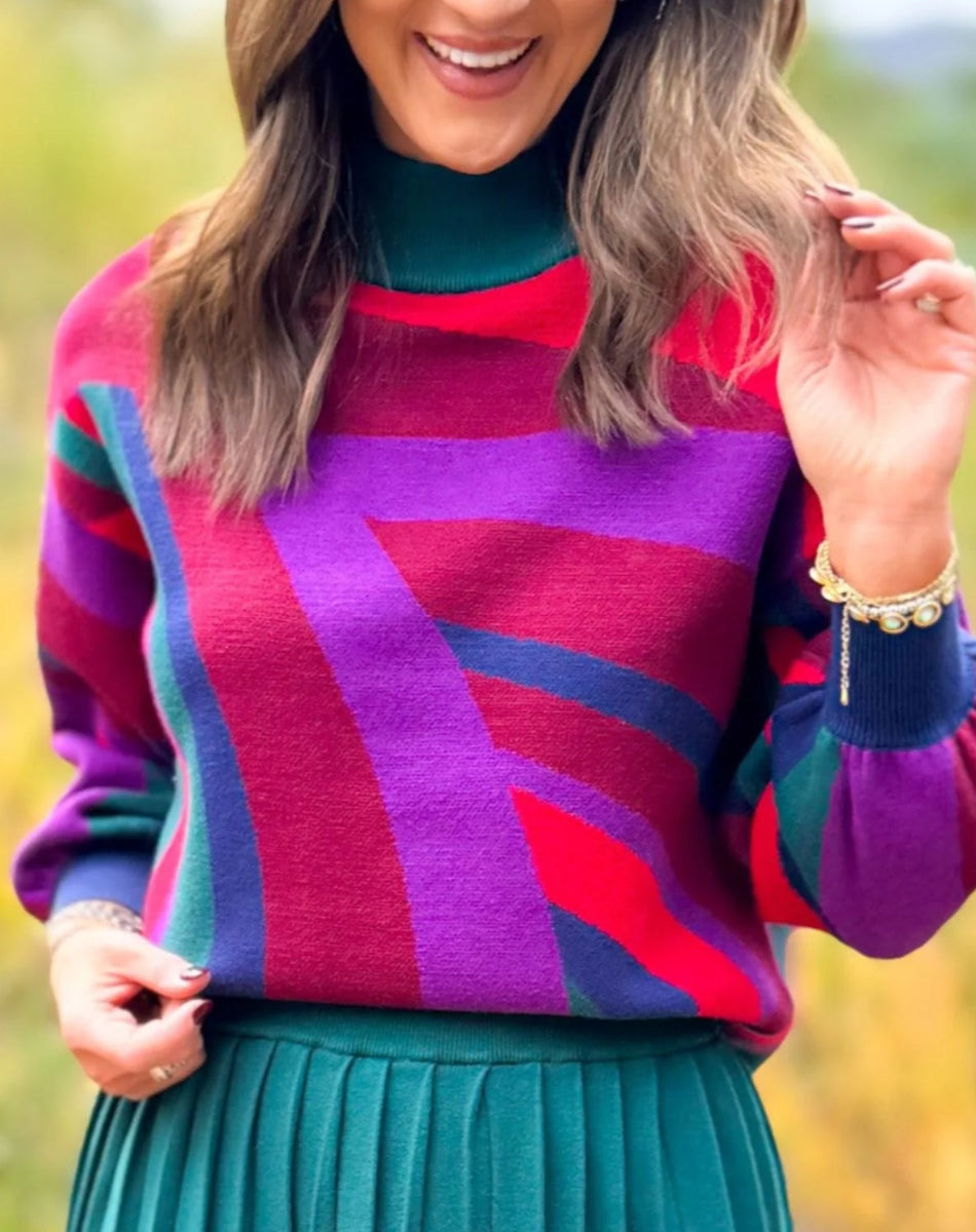 Maroon printed turtleneck sweater