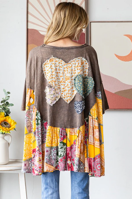 Printed Patchwork Cape Top