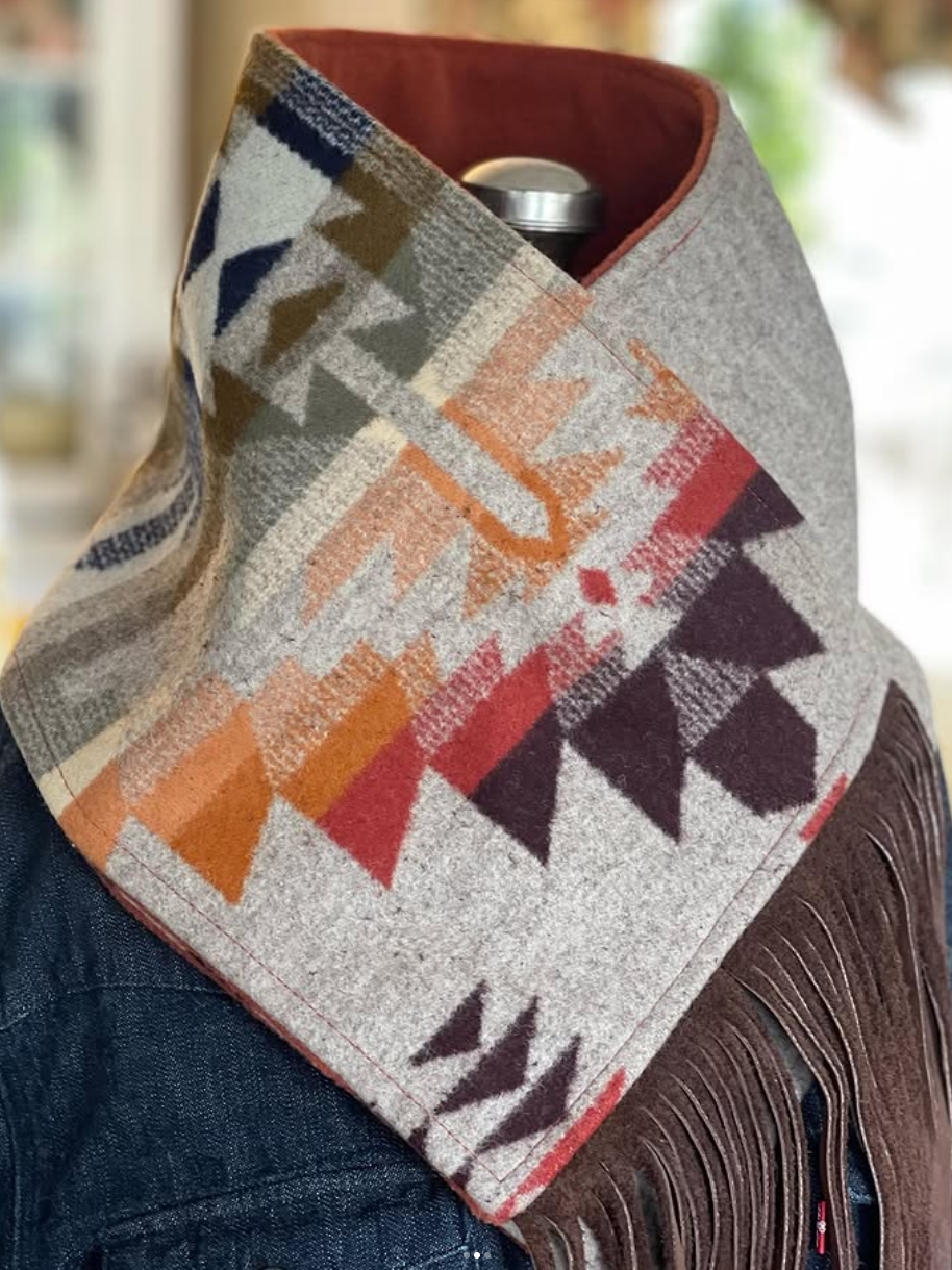 Women's Western Fringed Shawl - Color Block Aztec