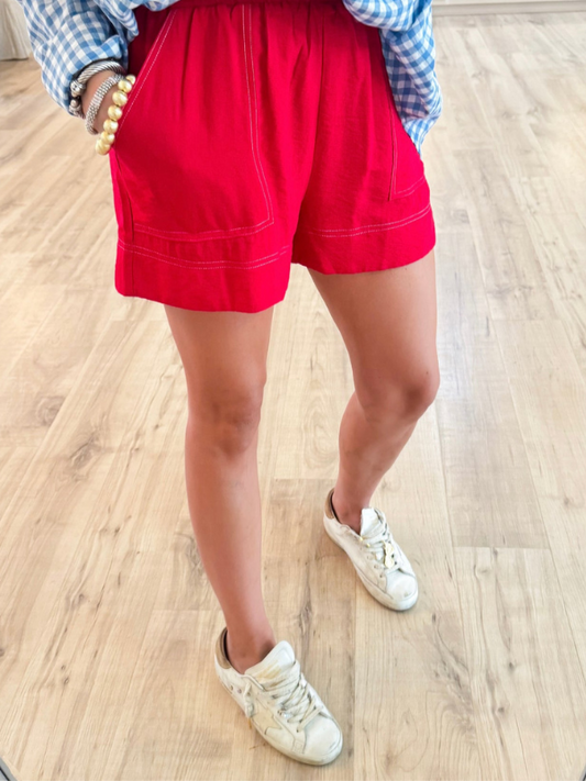 Red High Waisted Shorts