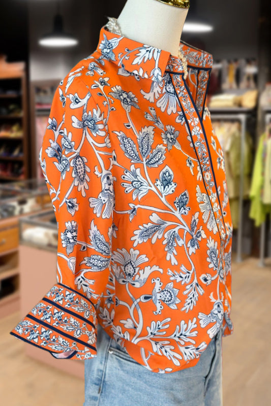 Vintage Floral Print Collared Blouse